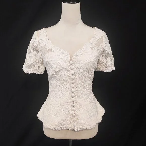 90s BELSOIE button front lace peplum top - Picture 1 of 10